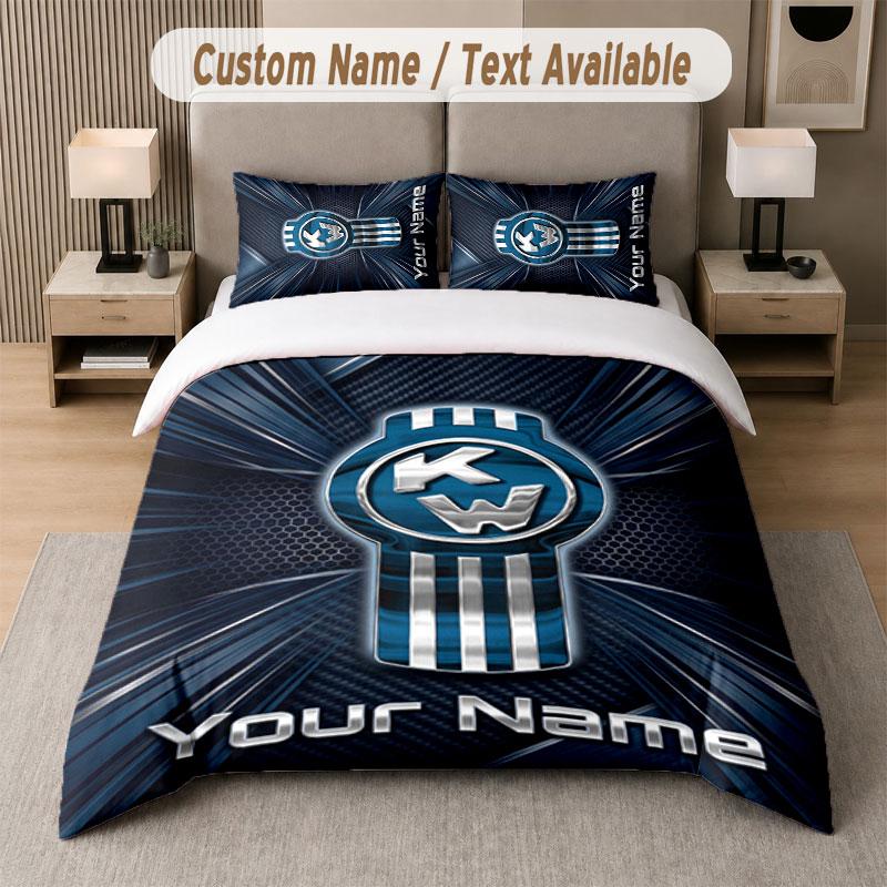 Custom Bedding Set Kenworth Pattern, Print Name Text 1 Duvet Cover Plus 2 Pillowcases Home Textile