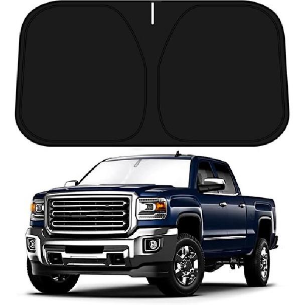 Windshield Sun Shade for 2014-2018 Silver & Black-Fit 2014-2018 Chevy Silverado
