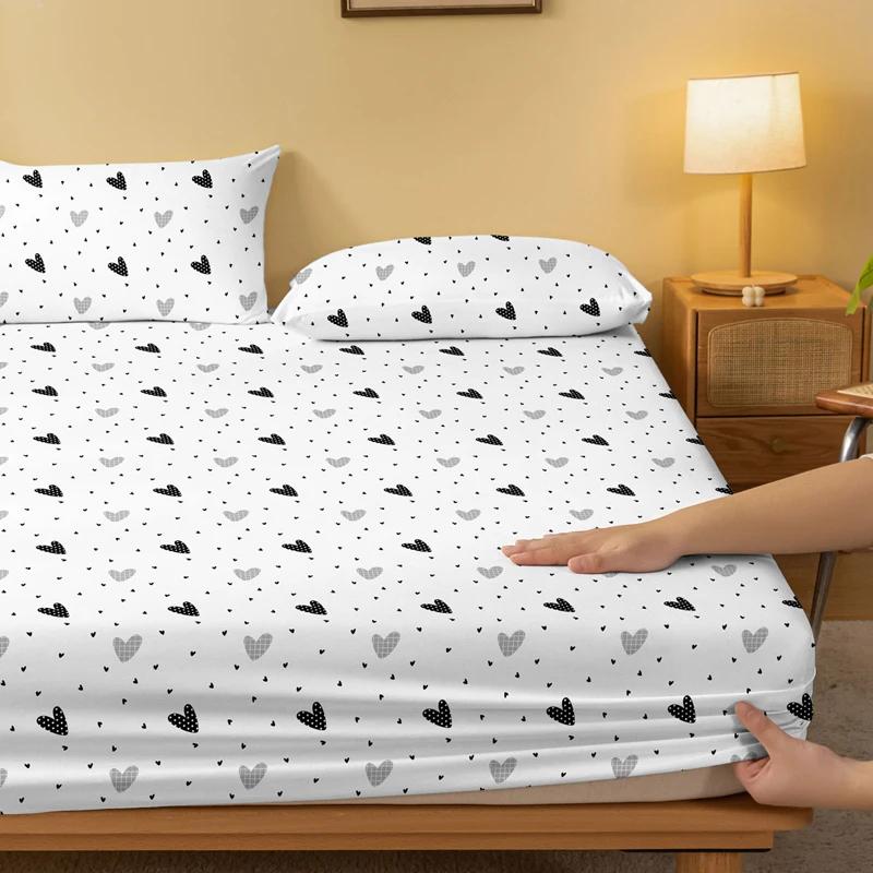 Piece 1 Of White Heart Patterned Frosted Bedsheet, Bedroom Printed Bedspread, Bedding Excluding Pillowcases