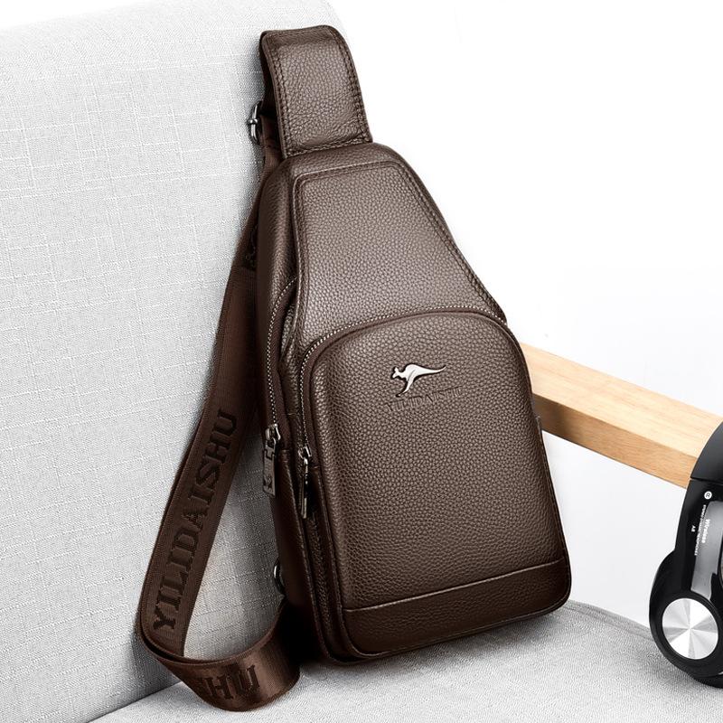 

High End Leather Men s Chest Bag, Single Shoulder Crossbody Bag, Real Leather Bag, Outdoor Trendy Backpack, Chest Backpack, Shoulder Bag темно-коричневого кольору