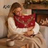 Christmas Pillow Covers Set of 4 Throw Covers, Red Poinsettia Reindeer Pine Branch Cozy Holiday Accent Pillows Cushion Cases, Xmas Decor for