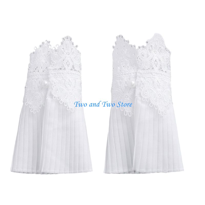 HX6F Breathable Lace Arm Cuffs Sleeves Pleated Embroidery Flower Faux Arm Sleeves белый