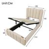Upholstered Single Bed, Headboard with Golden Stripes and USB Type-C Charging 90*200 cm, Beige Linen Hydraulic Storage Bed (Without Mattress)