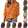 Top Casual da Donna con Scollo a V, Stampa Natalizia e Maniche a Tre Quarti