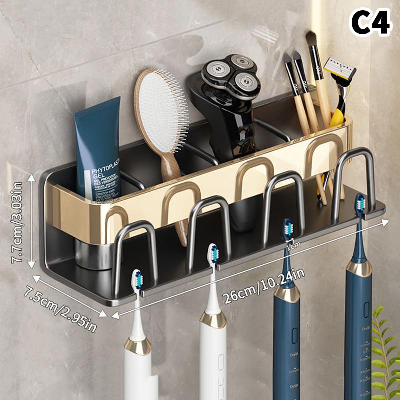 Metal Toothbrush Rack Multi-Function Toothbrush Holder Punch-Free Toothpaste Holder Wall-Mounted Bathroom Storage Box