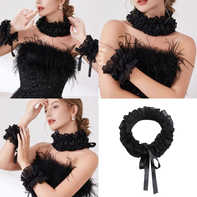 Ruffled Collar Girls Lace Victorian Collar Lapel Medieval Cosplay Victorian Ruffled Tie Collar