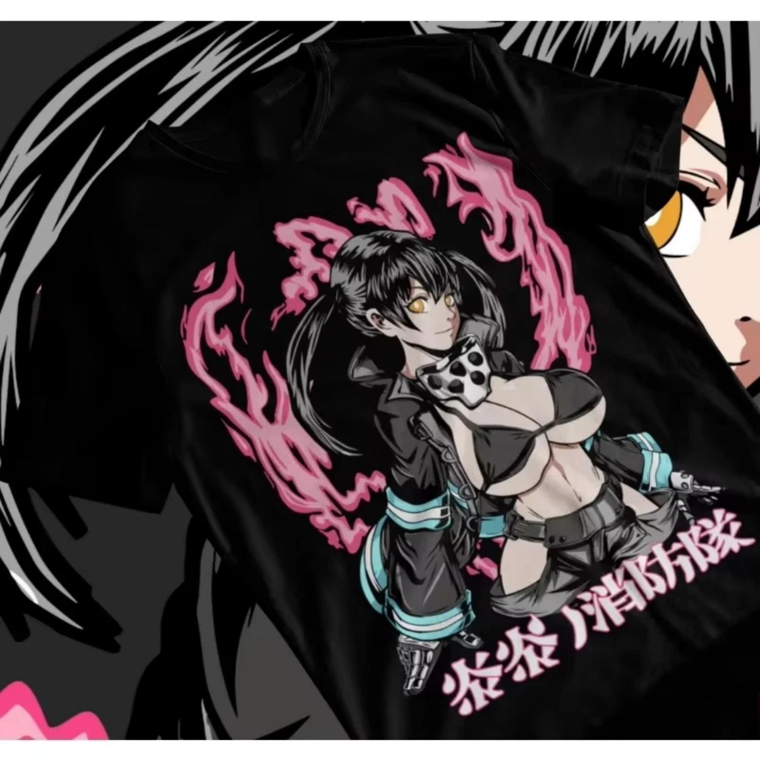 Трендовая летняя косплей нейтральная черно-белая футболка Тамаки Синра Бенимару Fire Force Кавайная вайфу для девушек аниме-рубашка мягкие футболки S чёрный