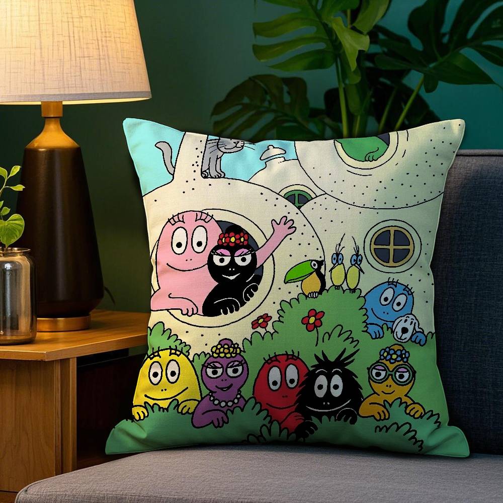Cartoon Cute B-Barbapapas Pillow Case Plush Fabric Soft Double Sided Print Sofa Cushion Cover Throw Pillow Covers