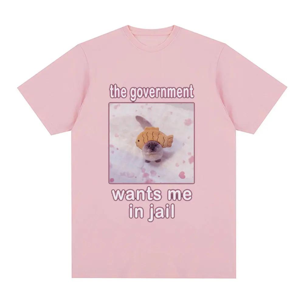 Hükümet hapse girmemi istiyorKomik Kedi Meme Tişörtkadın modası Harajuku Tişörtgünlük kısa kollu Tişört Üniseks Tişört