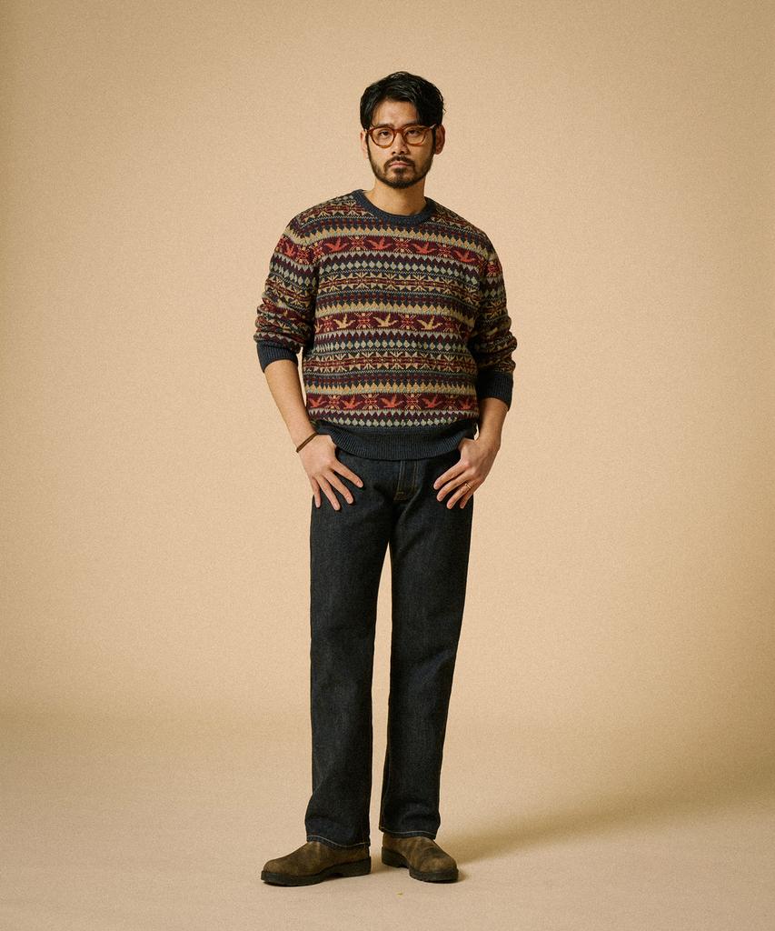 Ledeutonido Fair Isle Wool Knit Sweater Navy