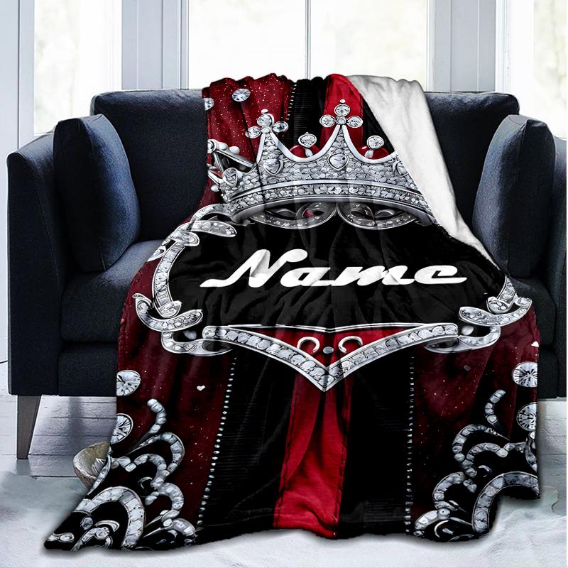 1PC Custom Name Royal Crown outdooor Flannel blankets Throw Blanket All-Season Throw Gift Bedspread for Couch, Bed, Camping Holiday Birthda