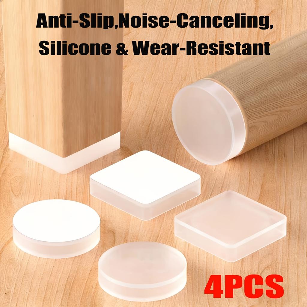 Ein Set aus 4 Stück runden und quadratischen selbstklebenden Silikonpads, entwickelt, um Verrutschen zu verhindern, Möbelböden zu schützen, Geräusche zu reduzieren und zu verhindern