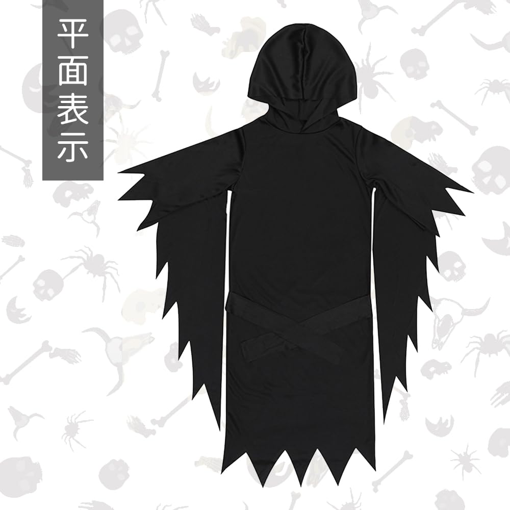 MUXIU Grim Reaper Cosplay Costume for Includes and Halloween Skeleton Horror Costume Perfect for School and Unisex Kids, Cloak, Mask, Hood, Costume,
