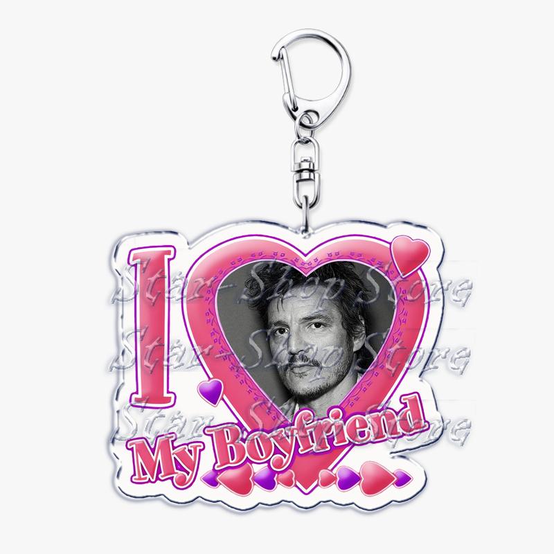 Hot Pedro Pascal I Love My Boyfriend Heart Keychain for Women Accessories Key Chain Ring Keychains Jewelry Fans Gifts