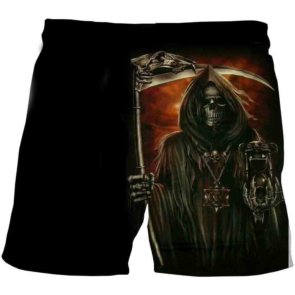 

Мужские летние пляжные брюки из ткани Health Fabric Black Stretch Casual Ordinary с 3D-принтом, мужские брюки с рисунком черепа 6XL