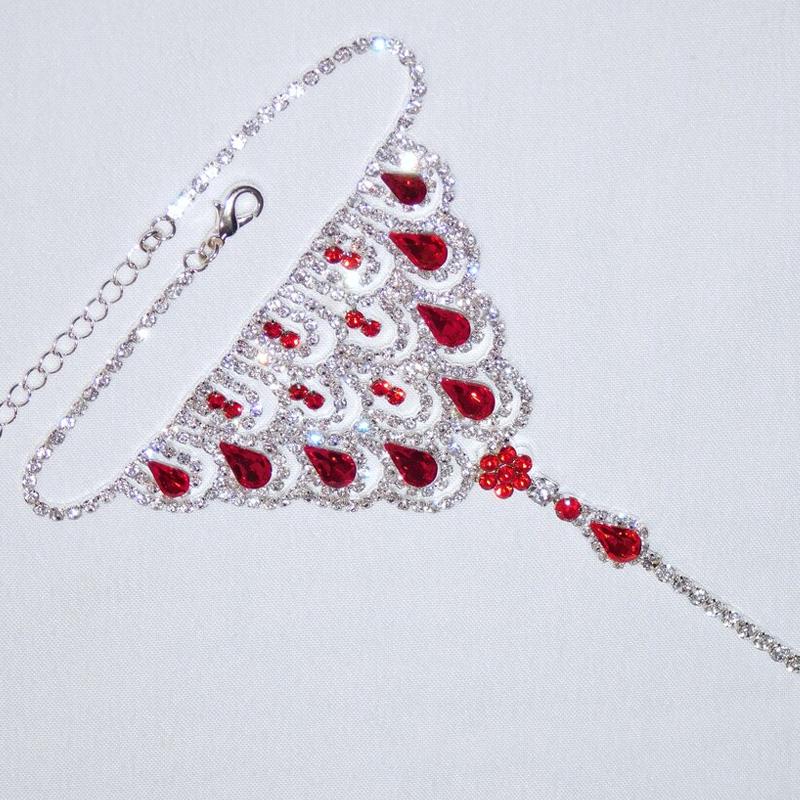 Ruby Red Crystal Anklet Rhinestone Foot Chain for Women Boho Rhinestone Finger Toe Anklet Barefoot Sandal Foot Jewelry