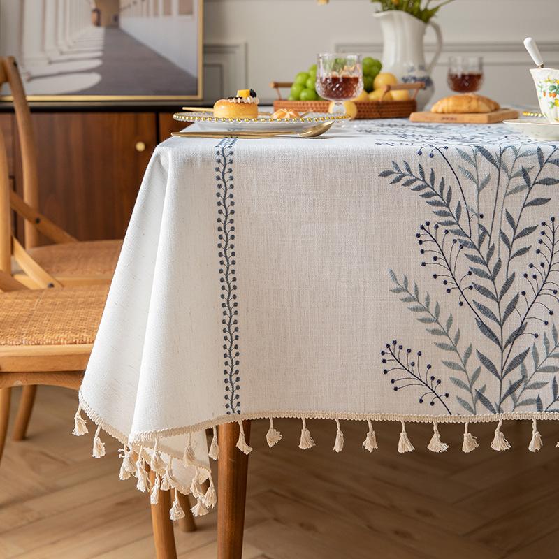 High-Grade High-Grade Broken Flower Tablecloth Cotton And Linen Fabric Thickened Embroidered Waterproof Dining Table Cloth