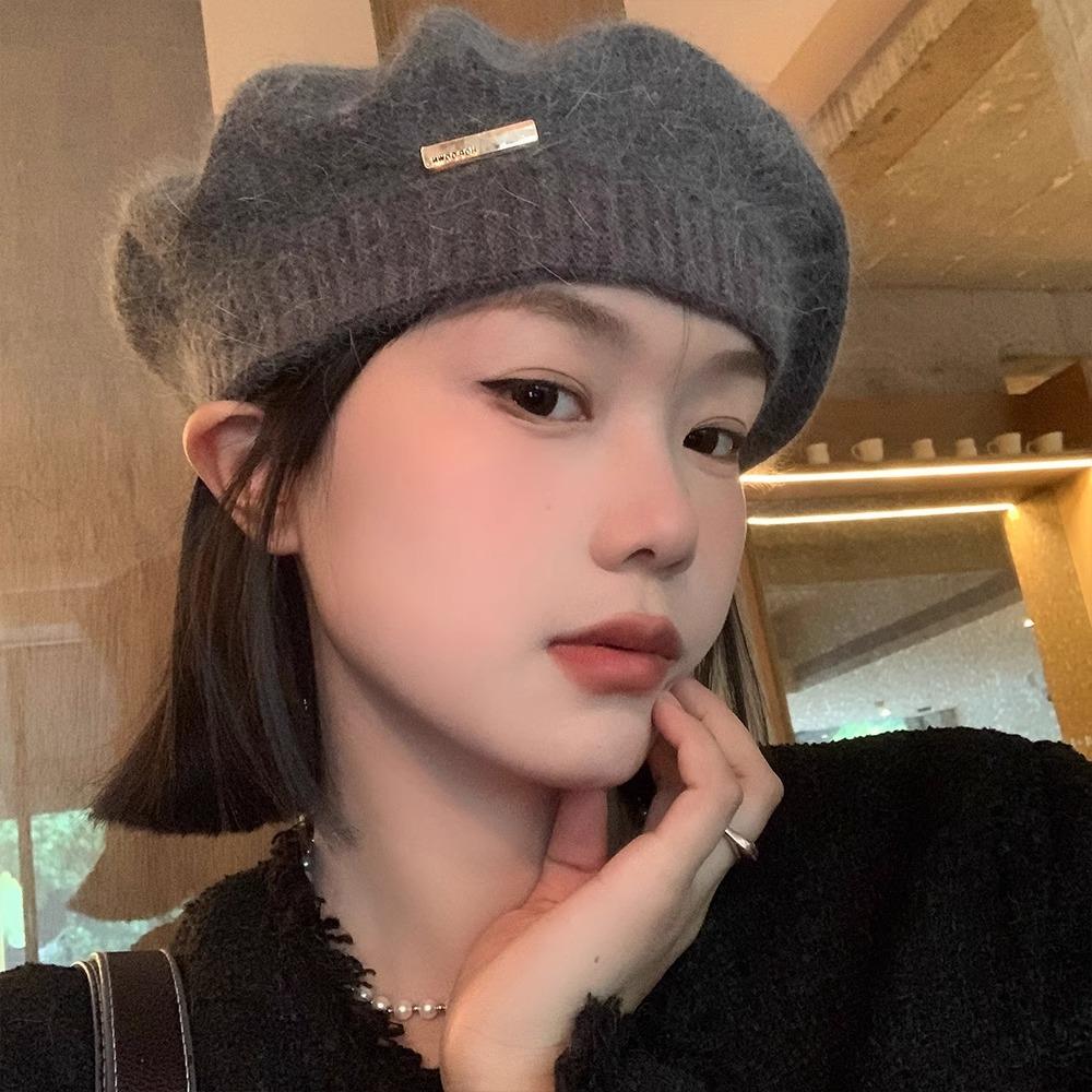 Korean Version of Autumn and Winter New Rabbit Hair Beret Women's Retro British Painter Hat Trendy and Versatile Face Showing Hat