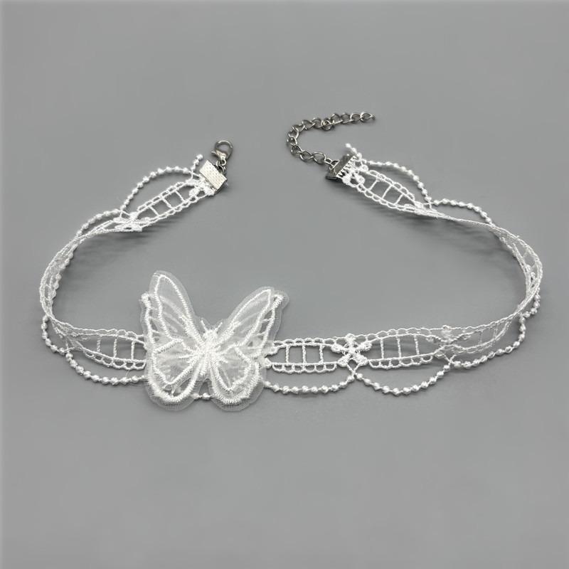 Französisches Süßes Spitze Schmetterling Vielseitiges Schlüsselbein Choker Halskette Für Frauen