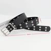 Double Prong Buckle Faux Leather Belt 1Pcs Black Silver Star Studs Cool Punk Style for Men Women Jeans Skirt Matching