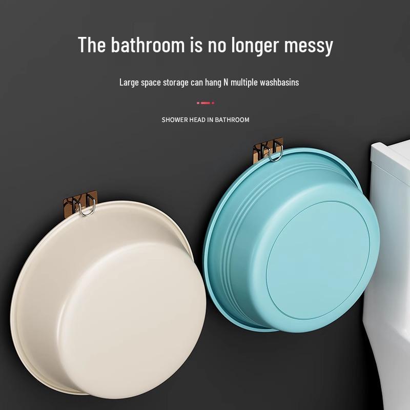 Punch-Free Bathroom Shelf with Hooks: Storage Rack for Kitchen & Bathroom Supplies.