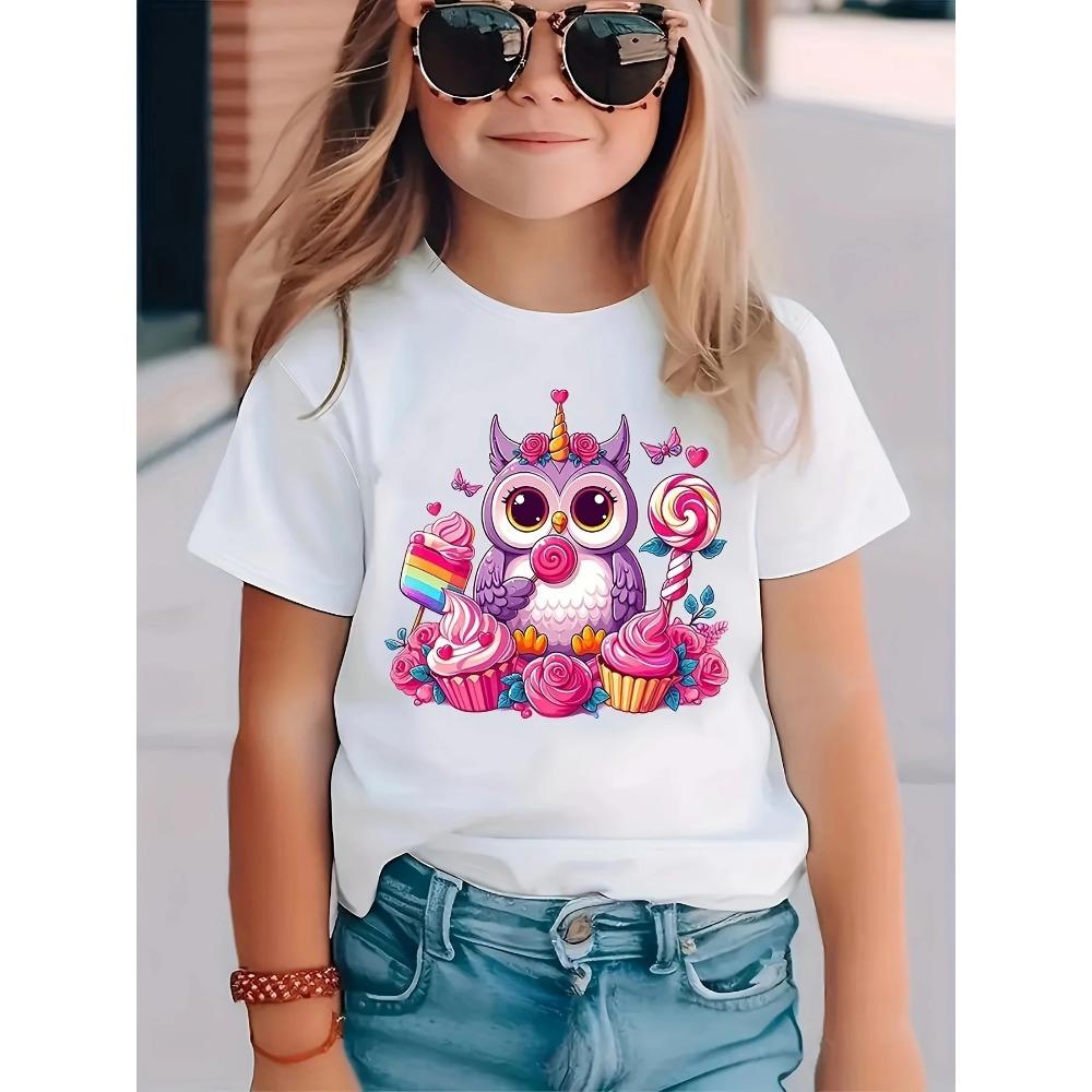 Children's Clothing Summer T-shirt Cat Print Top Casual Short Sleeved T-shirt Fashionable Girl T-shirt Round Neck Children's Clothing