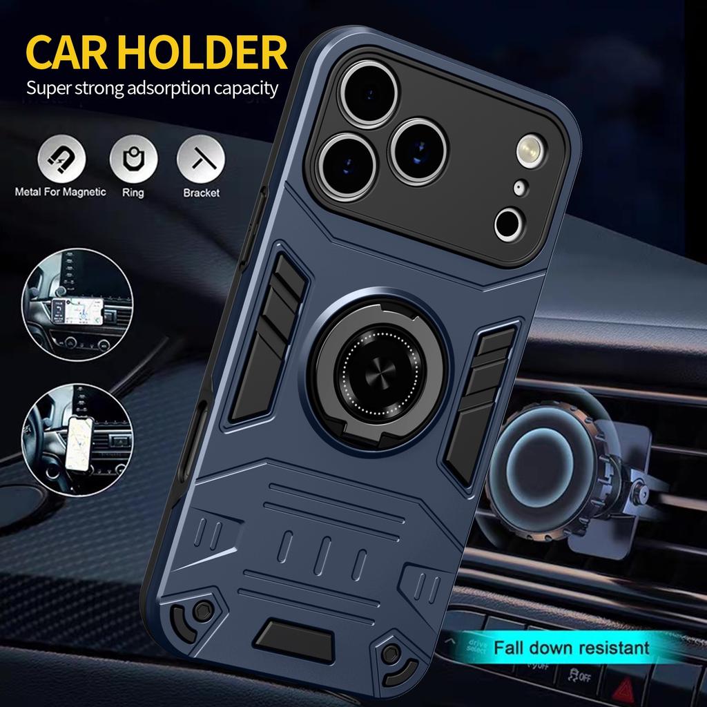 Luxury Magnetic Rotating Invisible Bracket Metal Ring Phone Case For iPhone 17 Pro Max 16 Plus 15 Shockproof Kickstand Cover