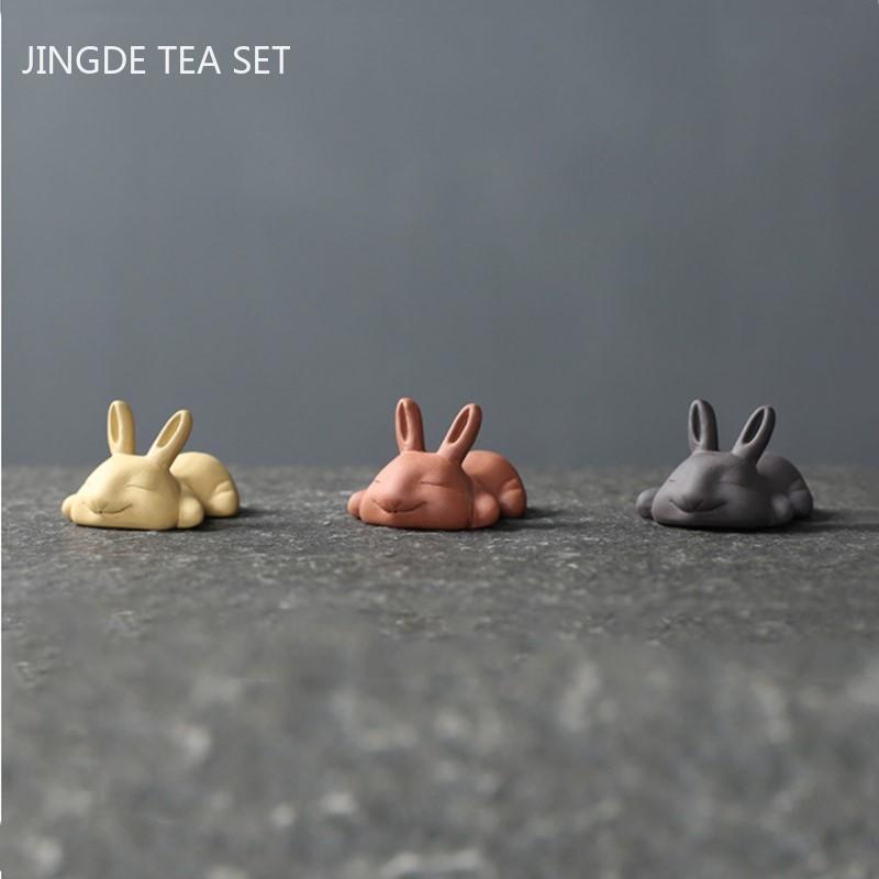 1pc Yixing Handmade Purple Clay Tea Pet Rabbit Statue Tea Figurine Ornament Boutique Tea Table Accessories Home Decoration