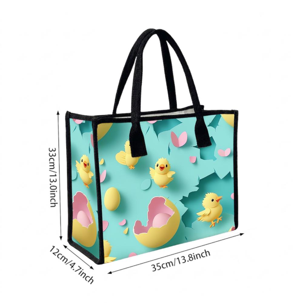 Cute Chick Printed Tote Bag Casual Large Capacity Handbag for Daily Use