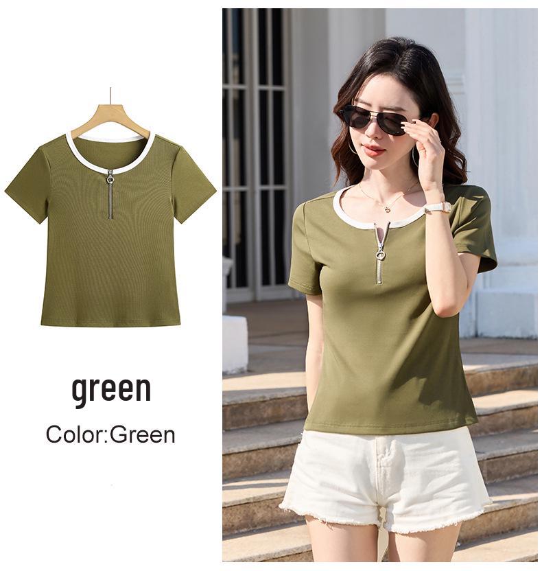 2026 Slimming Polo Neck Short Sleeve Women s Top XXXL