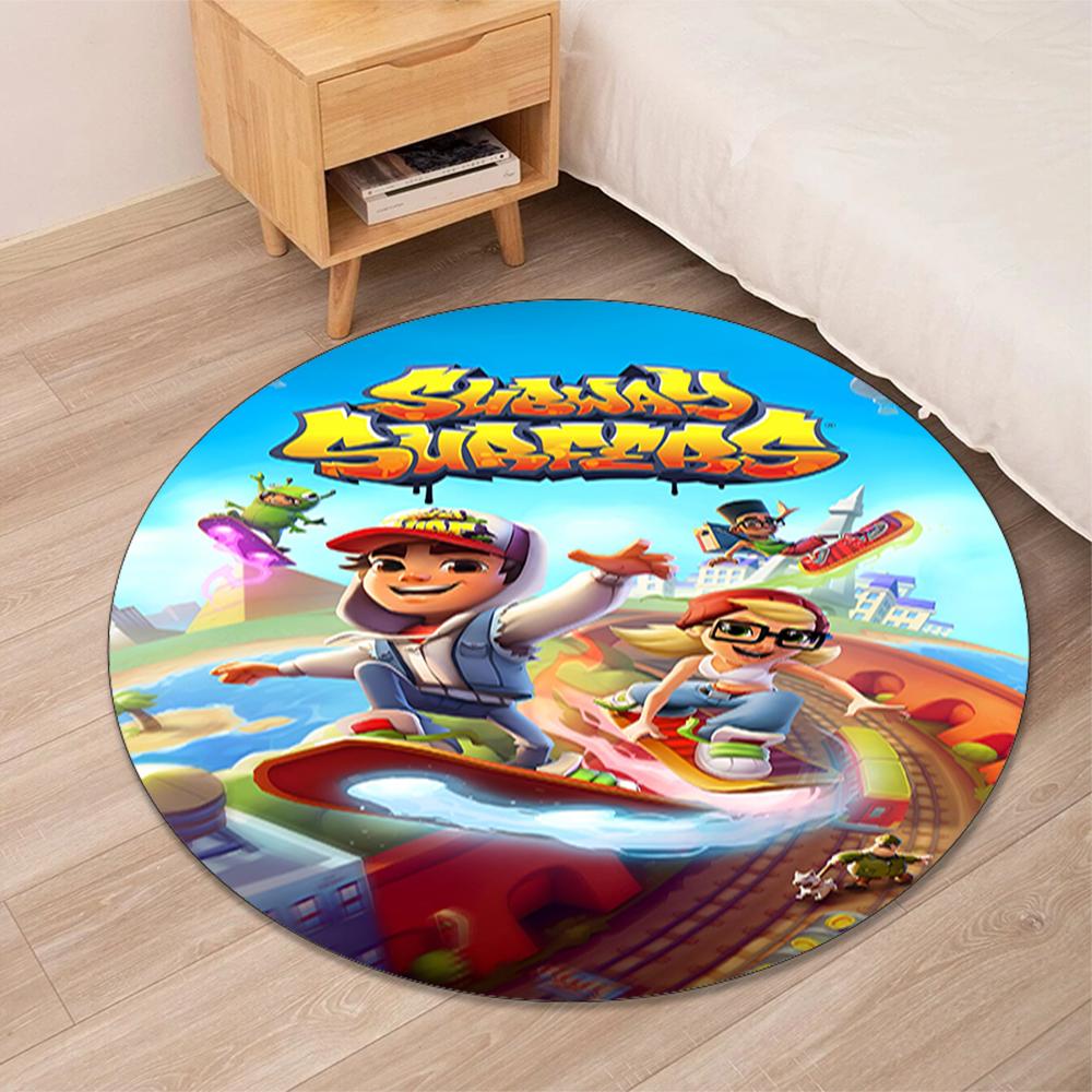 Subway Surfers Printed Round Rug Carpet Chair Rug Area Rug Entryway Doormats,for Office Chair Living Room Bedroom Kitchen Room.