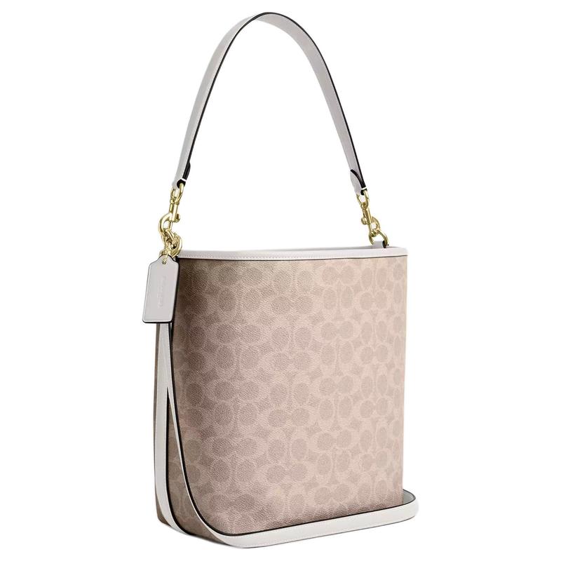 COACH City Bucket 34 Logo Magnetic Closure Coated Canvas Bucket Shoulder Bag Large Women's Sand and Chalk
