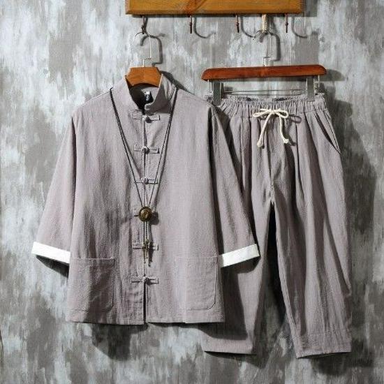 Men's Chinese Style Linen Jacket: Summer Three-Quarter Sleeve Cotton Hanfu Tang Suit with Traditional Zhongshan Button Design