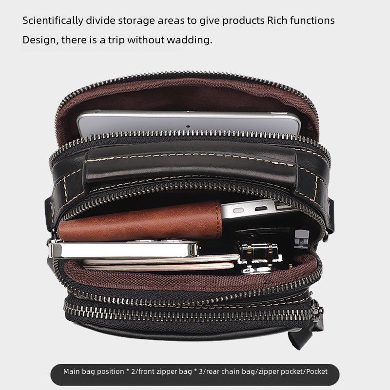 Jiamida Men's Genuine Leather Multi-Pocket Messenger Bag, Fits 7.9" iPad