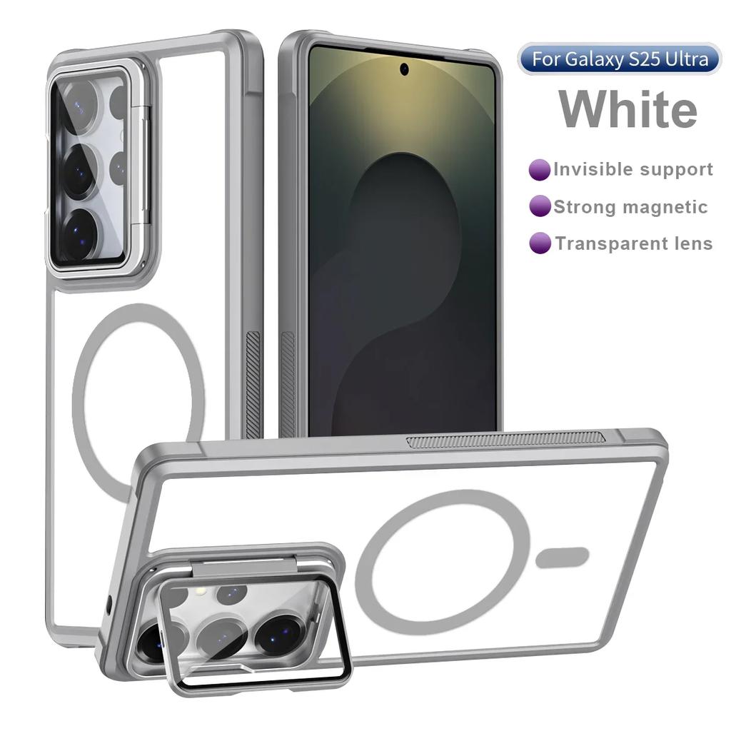 Funda Magnética para Teléfono Sensible a la Piel Para Samsung S26 Ultra S24 Plus S23 S22 S21 FE S25 Ultra Para Magsafe Soporte de Cristal para Cámara Cubierta