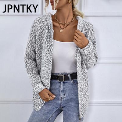 JPNTKY Women's Fashion Casual Solid Color Print Autumn Winter Long Sleeve Loose Sweaters Cardigans