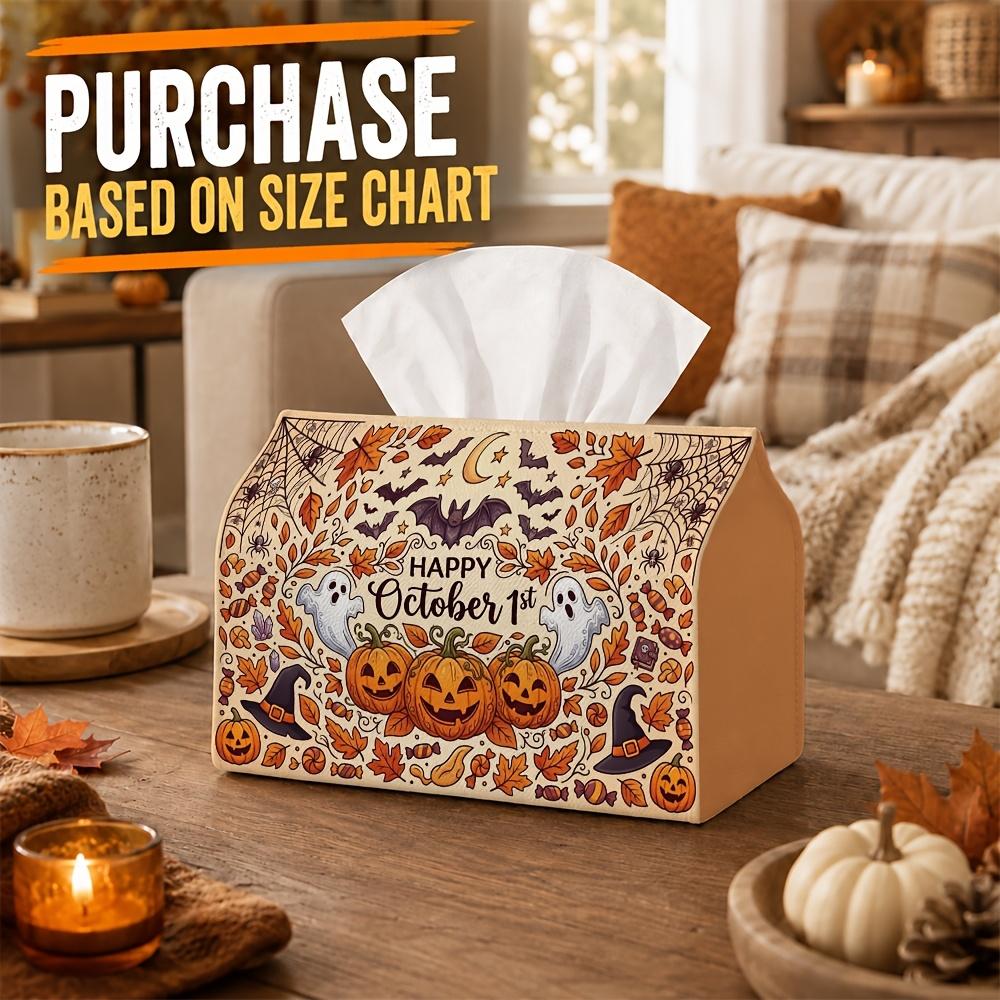 1pc Vintage Autumn Botanical Tissue Box | Multi-Functional Halloween Napkin Dispenser, for Home And Halloween Car Decor Ghost Pumpkin Floral Bat, Styl