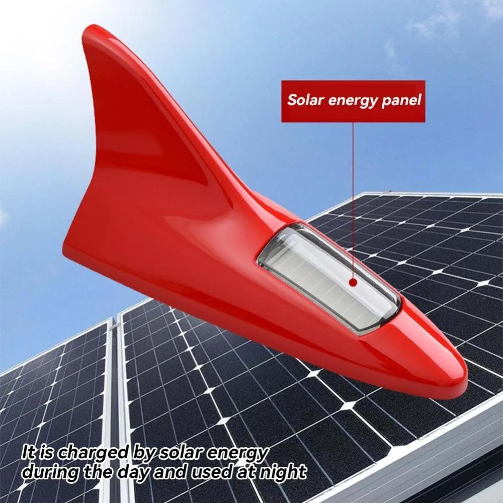 Car Solar Energy Shark Fin Antenna LED Warning Tail Lights Auto Roof Decorative Anti-Tailing Flash Strobe Light