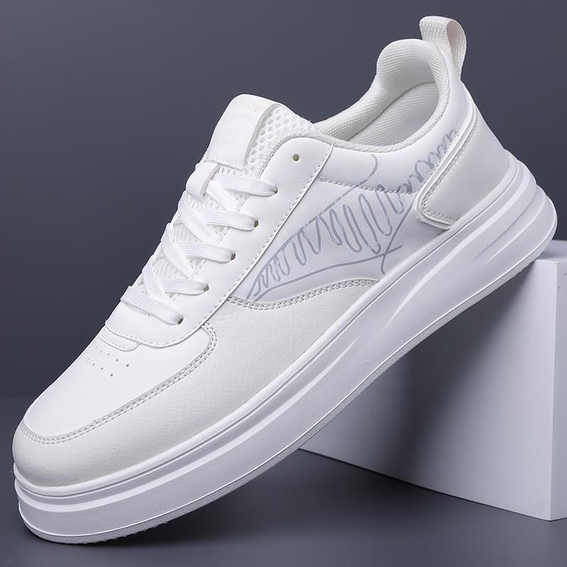 

Fashion New Leather Mens Sneakers High Quality Lace-Up Skate Shoes Men Hot Sale Men Casual Walking Shoes Stylish Men s Vulcanize Shoes 38