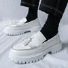 Luxury Designer New Men's White Tassels Dress Height Increasing Shoes Wedding Prom Homecoming Party Loafers Zapatos Hombre