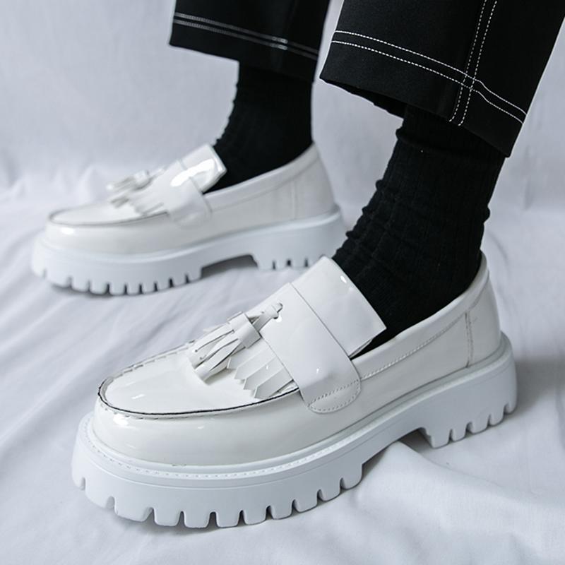 Móda Luxusní Značkový Nové Pánské Bílé Střapce Šaty Zvyšující Výšku Boty Svatba Ples Návrat Domů Párty Mokasíny Zapatos Hombre