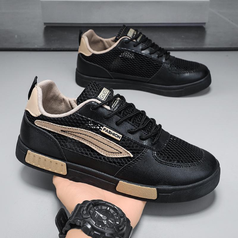 2025 New Men's Shoes Summer Breathable Thin Mesh Hollow Mesh Sports and Leisure Board Shoes Men's White Shoes