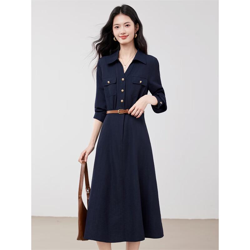 Women's Shirt Collar A-Line Midi Dress