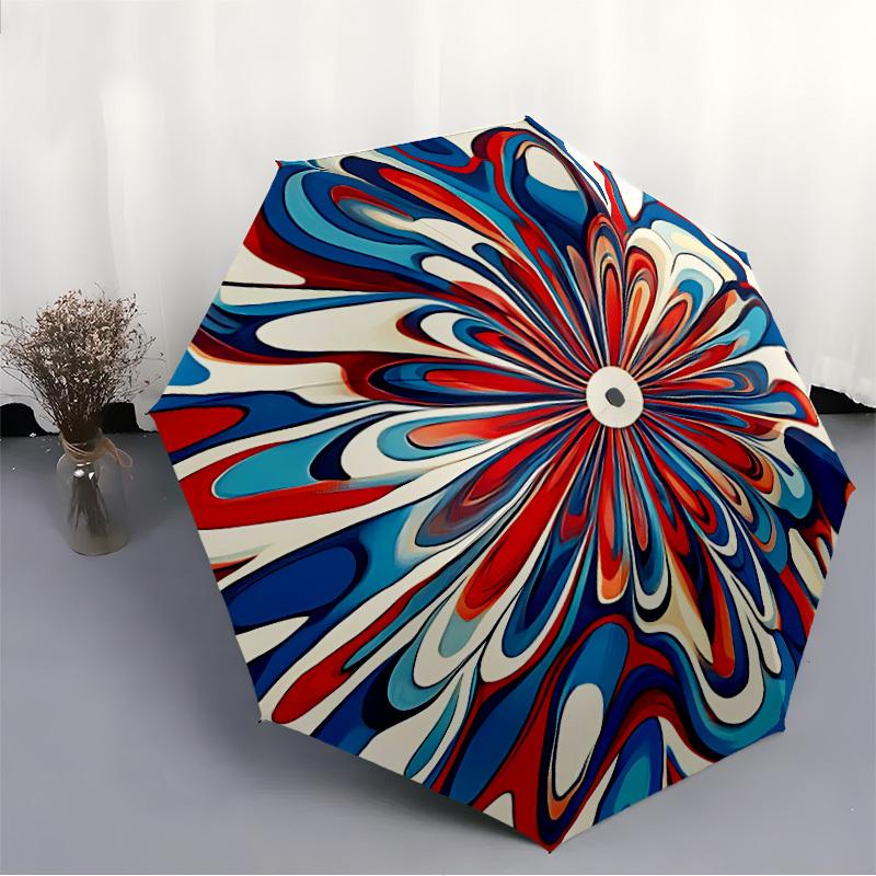 1pc Floral Abstract Automatic Open/close Folding Compact Umbrella, 8-Rib Sturdy Canopy, Lightweight Portable, Everyday Use, Gift, Outdoor Umbrella, Tr