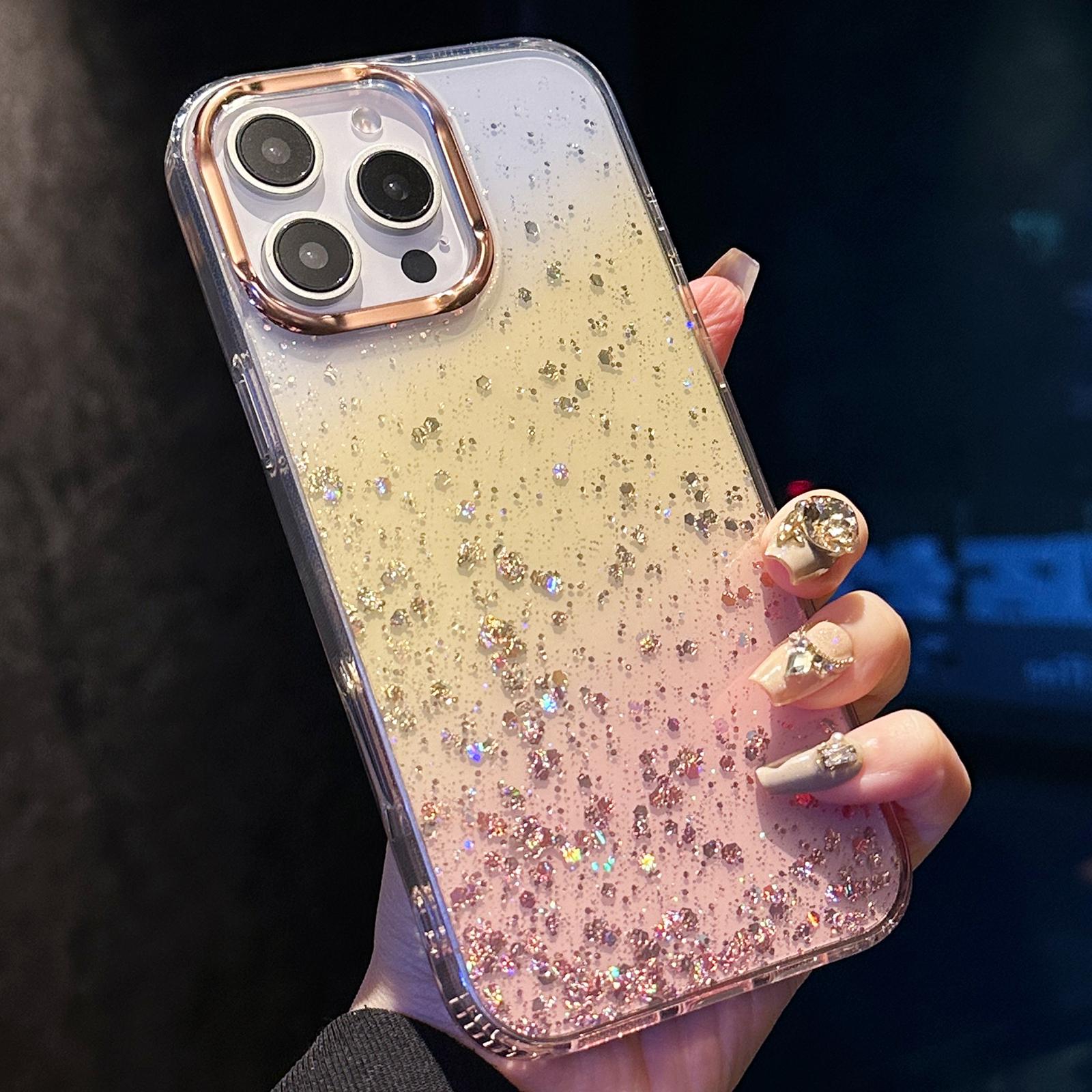 

Чехол для iPhone 16 Pro Max IMD Блестящий Глиттер PC+TPU Защитный Чехол Gold