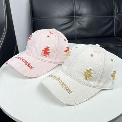 Hole Burr Edge Letter Embroidery Baseball Cap Women Summer and Autumn Washed Old Denim Cap Men Versatile
