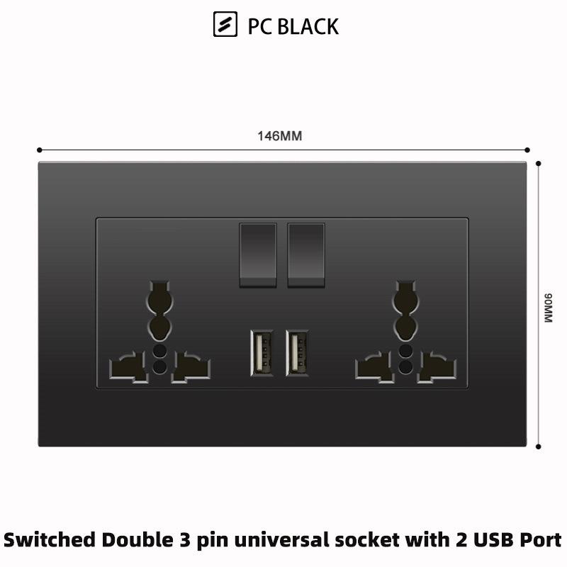 British 13A Socket with USB-C Fast Charging, Hong Kong & Macau Version, Black 3-Hole Square Pin 86 Panel