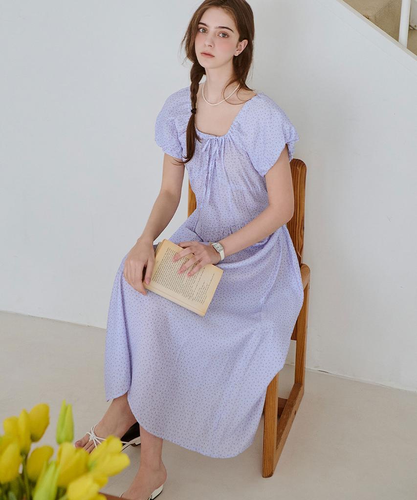 Slow Lolly Blossom Shirring Long Dress - Blue