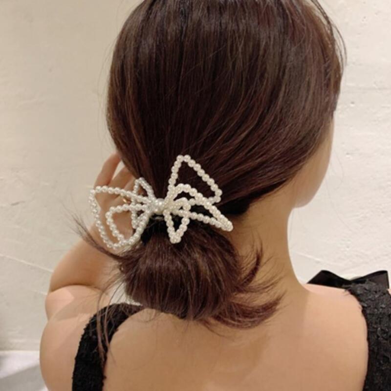 Women s Ribbon Cubic Pearl Hairpin Low Bun Style