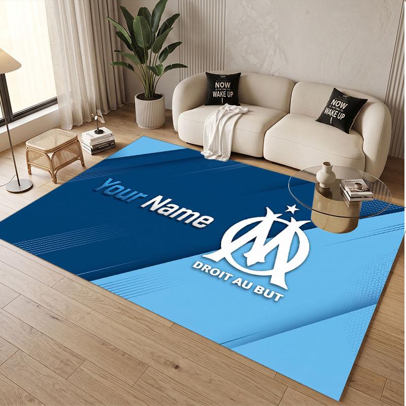 Custom Rug Olympique Marseille FC Pattern Print Name Text Soft Non‑Slip Floor Carpet for Home Indoor Decoration